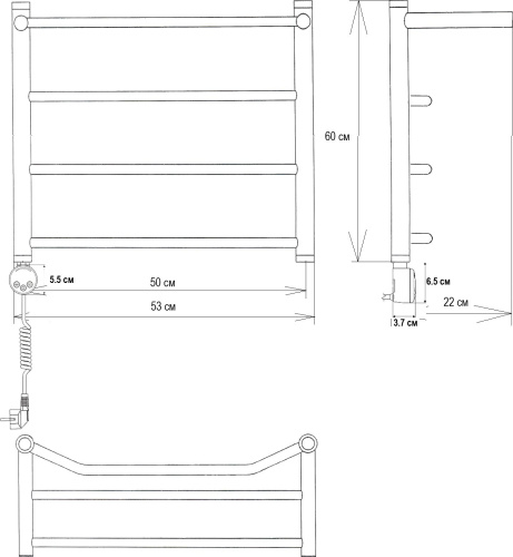 Полотенцесушитель электрический EWRIKA Сафо FT 60х50 L, хром фото 5