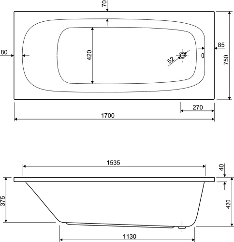 Акриловая ванна Cezares Eco 170x75 фото 4