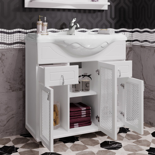 Мебель для ванной Opadiris Тибет 85 с декоративной решеткой, белая матовая фото 4