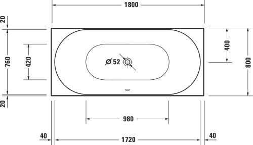 Акриловая ванна Duravit D-Neo 180х80, перелив по центру фото 4