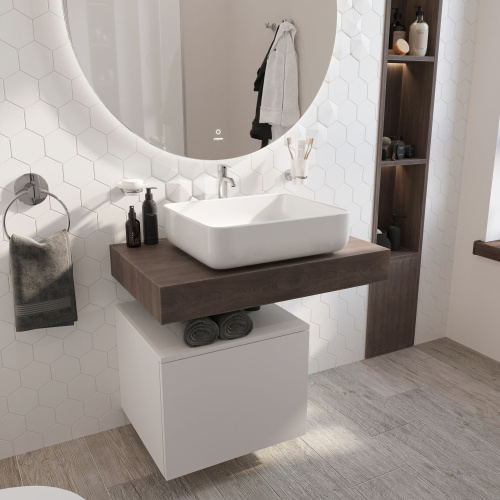 Мебель для ванной STWORKI Ольборг 80 столешница дуб карпентер, без отверстий, с тумбой 50, с раковиной STWORKI Soul 1 белой фото 7