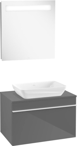 Мебель для ванной Villeroy & Boch Venticello 75 glossy grey, с белой ручкой фото 8