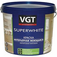 Краска VGT SUPERWHITE ВД-АК-1180 ИНТЕРЬЕРНАЯ МОЮЩАЯСЯ, акриловая, матовая, база А