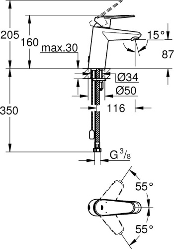 Смеситель Grohe Eurodisc Cosmopolitan 3317820E для раковины, хром фото 2