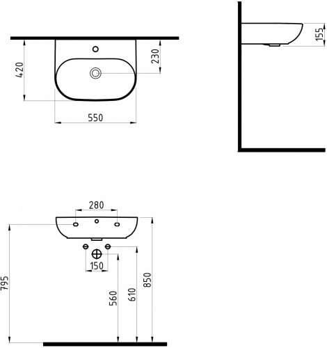 Раковина Bien Vokha MDLS05501FD1B9000 55 см, черная глянец фото 2