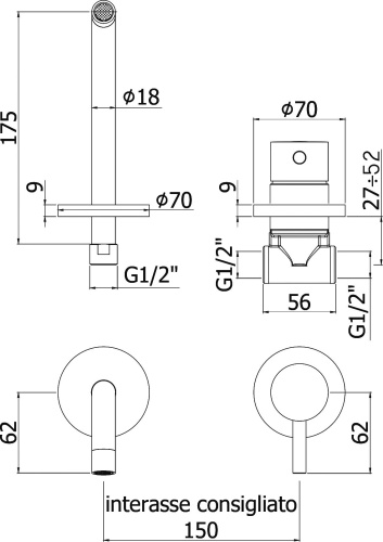 Смеситель Paffoni Light LIG006BO70 С ВНУТРЕННЕЙ ЧАСТЬЮ, для раковины фото 3