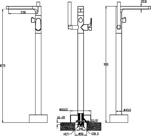 Смеситель Boheme Spectre 459-G напольный, для ванны, золото фото 2