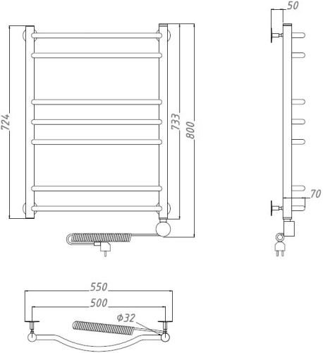 Полотенцесушитель электрический Тругор Лотос эл ТЭН 3 ЛЦ28 80x50 фото 3