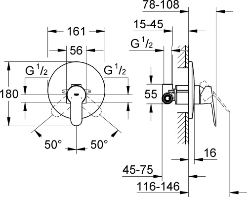 Смеситель Grohe BauEdge 29078000 С ВНУТРЕННЕЙ ЧАСТЬЮ, для душа фото 2