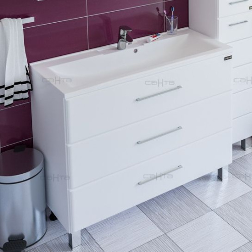 Мебель для ванной СанТа Омега 100 напольная белая без доводчиков