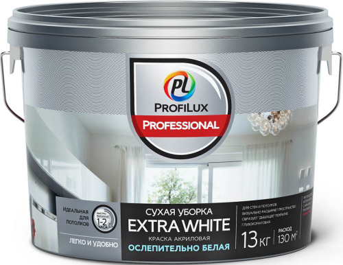 Краска для стен и потолков водно-дисперсионная Profilux Professional Extra white матовая 13 кг.