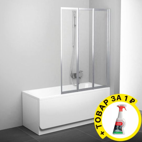 Шторка на ванну Ravak VS3 100 Transparent, профиль сатин + средство для ванн и душевых кабин фото 5