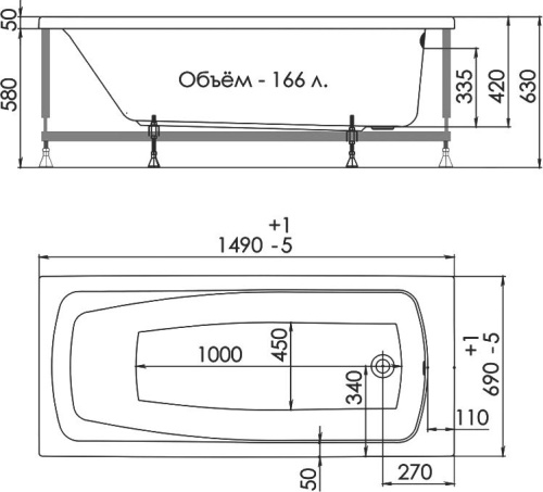 Акриловая ванна 1ACReal Стандарт Лондон 150x70 фото 10