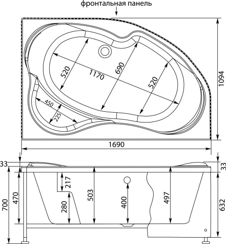 Акриловая ванна Aquanet Capri 00205387 170x110 R с каркасом фото 4
