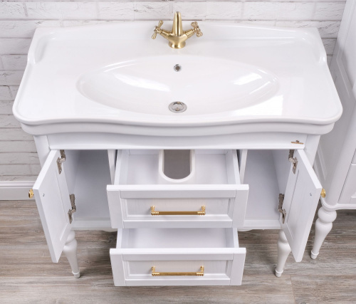 Мебель для ванной ValenHouse Эстетика 100, белая, подвесная, ручки золото фото 4