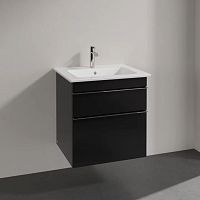 Тумба с раковиной Villeroy & Boch Venticello 55 black matt lacquer, с ручками хром