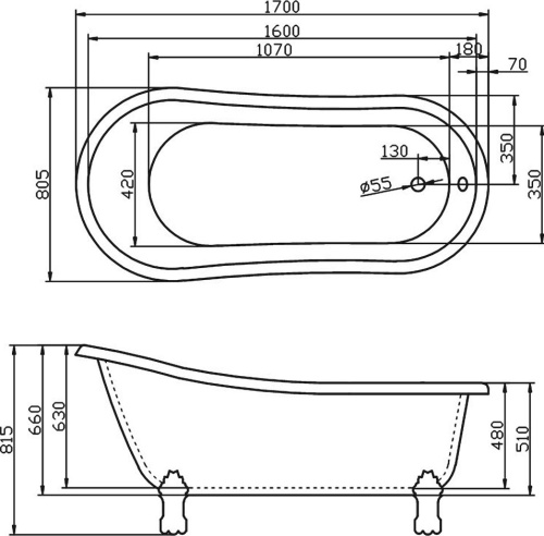 Акриловая ванна BelBagno BB04 170x80 фото 4