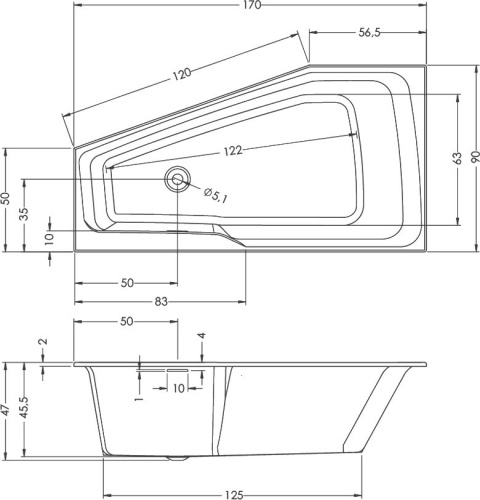 Акриловая ванна Riho Rething Space BD8300500000000 R, 170x90 фото 3