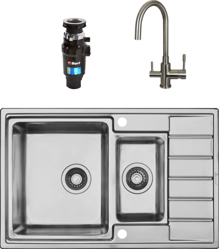 Комплект Мойка кухонная Seaman Eco Roma SMR-7850B с клапан-автоматом + Смеситель Seaman Eco Venice SSN-1339 для кухонной мойки + Измельчитель отходов фото 6