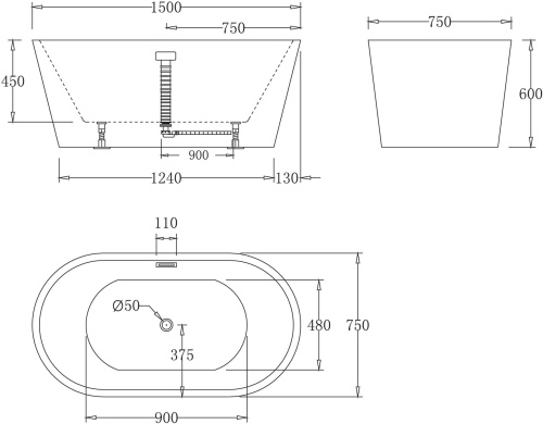 Акриловая ванна BelBagno BB71-1500 150x75 фото 3