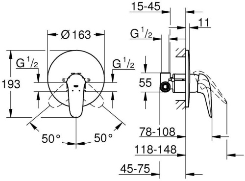 Смеситель Grohe Eurostyle 23725003 С ВНУТРЕННЕЙ ЧАСТЬЮ, для душа фото 3