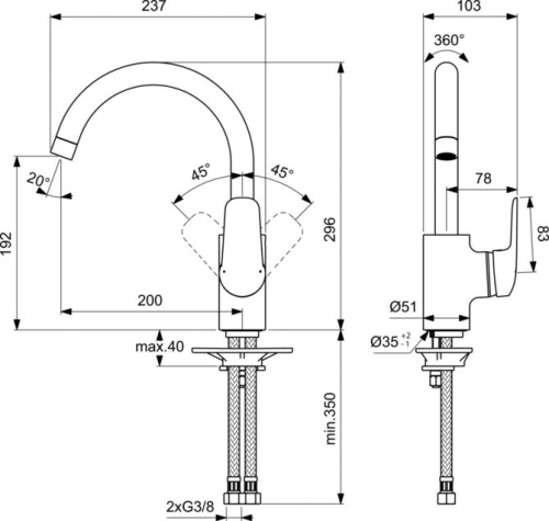 Смеситель Ideal Standard Ceraflex B1727AA для кухонной мойки фото 4