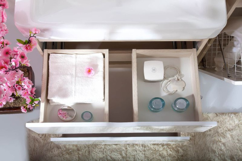 Мебель для ванной Бриклаер Токио 80 светлая лиственница, белый глянец фото 3