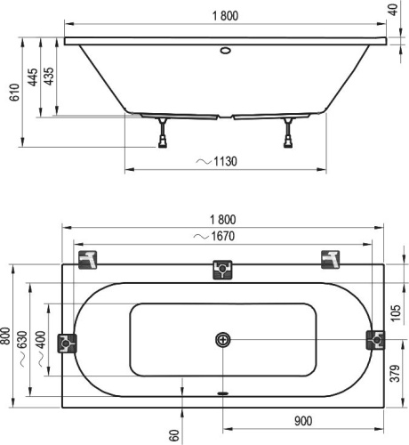 Акриловая ванна Ravak City 180x80 с ножками фото 6
