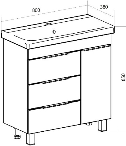 Мебель для ванной 1MarKa Gaula 80Н черная, 3 ящика, 1 дверца фото 6