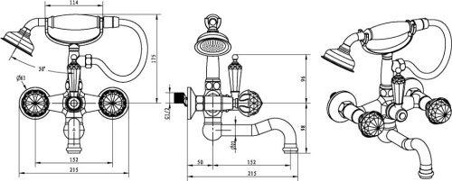 Смеситель Boheme Brillante Presente 353 для ванны с душем фото 2