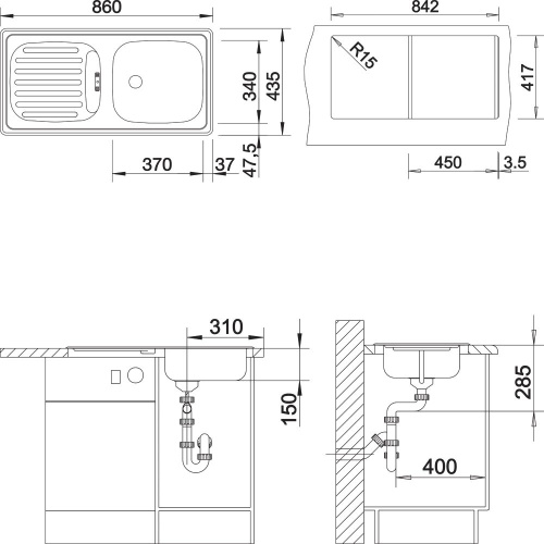 Комплект Мойка кухонная Blanco Flex 511917 с пробкой + Смеситель Blanco Daras 524179 для кухонной мойки + Измельчитель отходов Bone Crusher BC700-AS фото 6