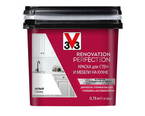 Краска для стен и мебели на кухне V33 RENOVATION PERFECTION 0,75 л Белый