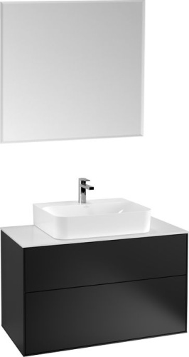 Мебель для ванной Villeroy & Boch Finion 100 black matt lacquer, glass white matt, с настенным освещением фото 6