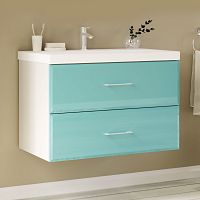 Мебель для ванной Marka One Mix 70П с 2 ящиками, бирюзовое стекло, ручки рейлинг