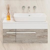 Мебель для ванной Runo Вудлайн 85, скандинавский дуб, раковина Caspia 60 Square