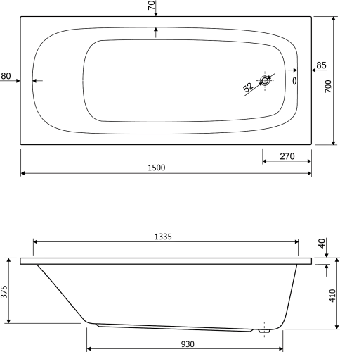 Акриловая ванна Cezares Eco 150x70 фото 4