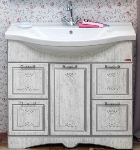 Мебель для ванной Sanflor Адель 100, белая, патина серебро фото 3