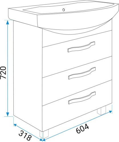 Мебель для ванной 1MarKa Вита 65Н с 3 ящиками, белый глянец фото 4