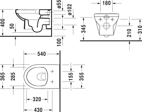 Комплект Унитаз подвесной Duravit DuraStyle 45620900A1 безободковый + Система инсталляции для унитазов AlcaPlast Sadromodul AM101/1120-001 с кнопкой и шумоизоляцией фото 6