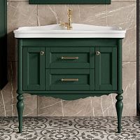 Тумба с раковиной ValenHouse Эстетика 100, зеленая, подвесная, ручки золото