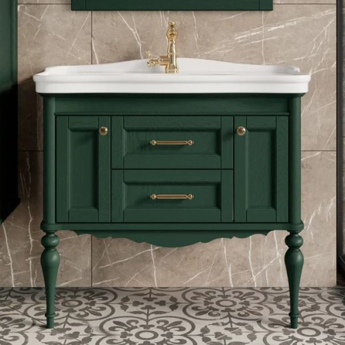 Мебель для ванной ValenHouse Эстетика 100, зеленая, подвесная, ручки золото фото 3