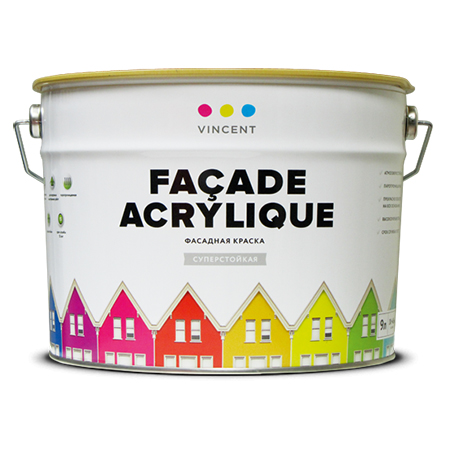 VINCENT FACADE ACRYLIQUE F 2 краска фасадная, суперстойкая, матовая, база C (8,1л)