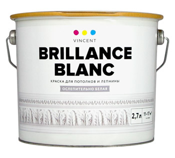 Краска Vincent I2 Brillance Blanc акриловая, для потолков и лепнины, матовая