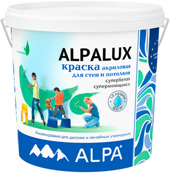 Краска для стен и потолков акриловая Alpa Alpalux матовая белая 10 л.
