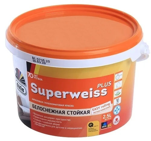 Краска для стен и потолков водно-дисперсионная Dufa Superweiss RD4 глубокоматовая белая 10 л.