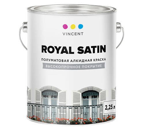 VINCENT ROYAL SATIN A 2 краска алкидная для внутренних и наружных работ, полуматовая, база А (2,25л)
