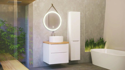 Мебель для ванной Jorno Wood 60, белая, светлая столешница фото 2