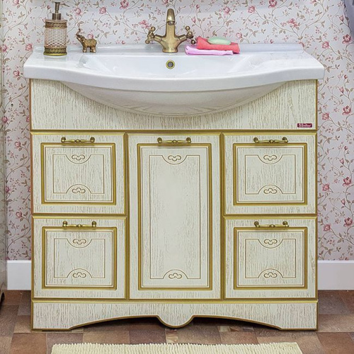 Мебель для ванной Sanflor Адель 100, белая, патина золото фото 4