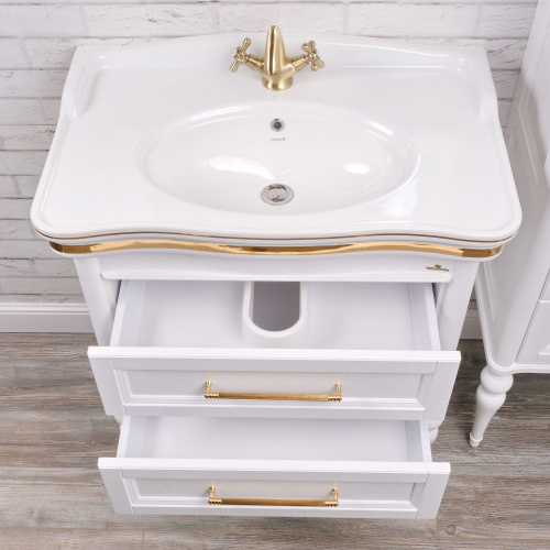 Мебель для ванной ValenHouse Эстетика 80, белая, подвесная, ручки золото фото 4