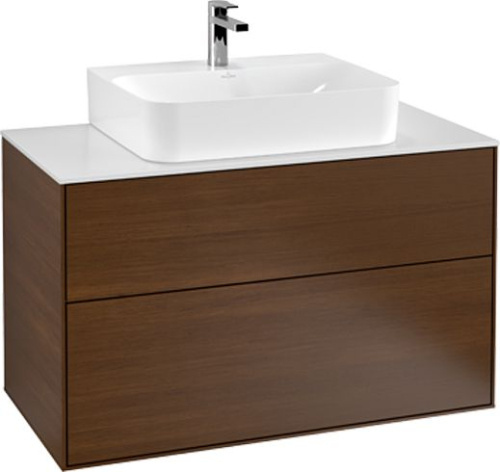 Мебель для ванной Villeroy & Boch Finion 100 walnut veneer, glass white matt, с настенным освещением фото 3